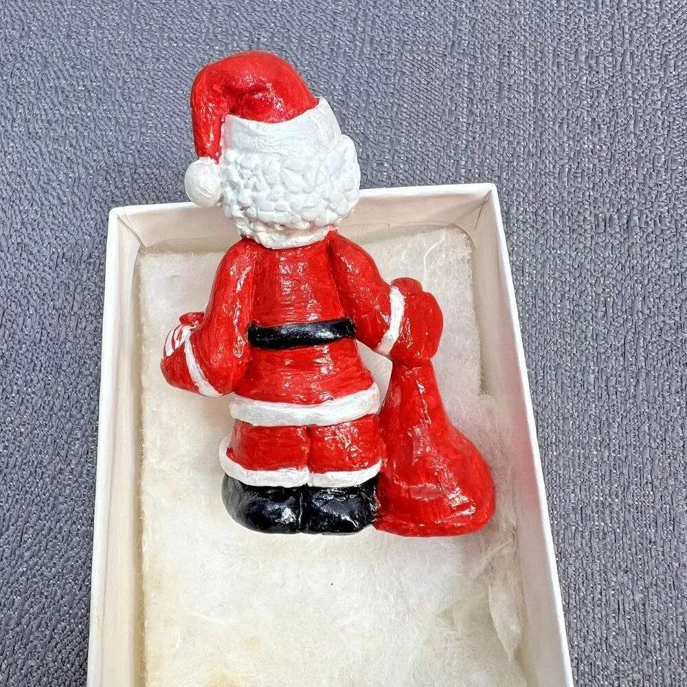 OOAK Miniature Handmade Hand Painted Ceramic Clay Santa w/ Toy Bag by Leona